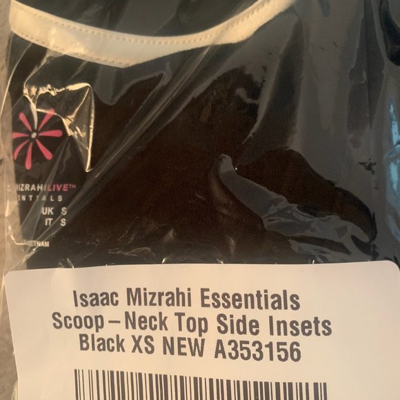 NWT ISAAC MIZRAHI ESSENTIALS SCOOP-NECK TOP WITH SIDE INSETS BLACK XS - Picture 7 of 9